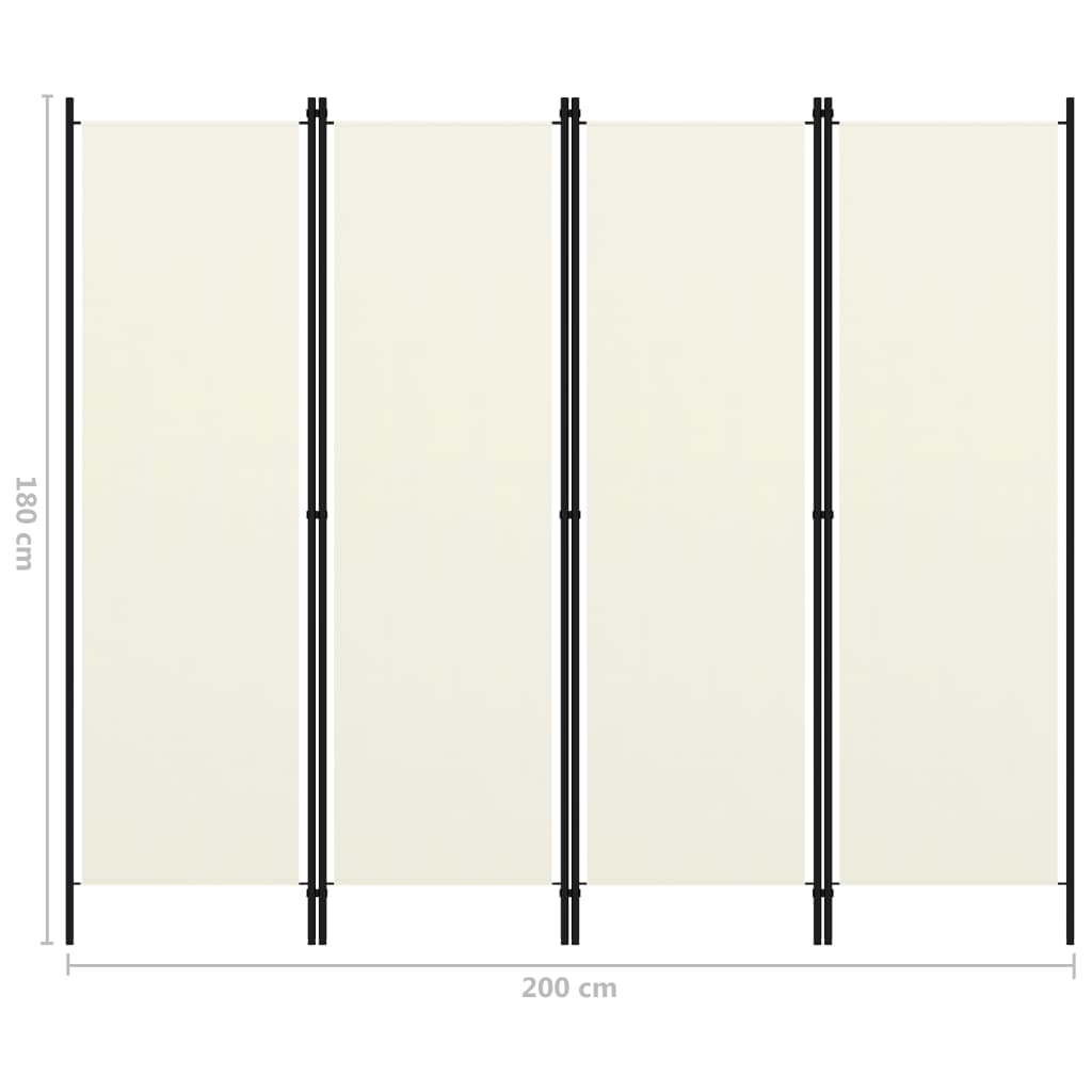 Parawan 4-panelowy, kremowy, 200 x 180 cm