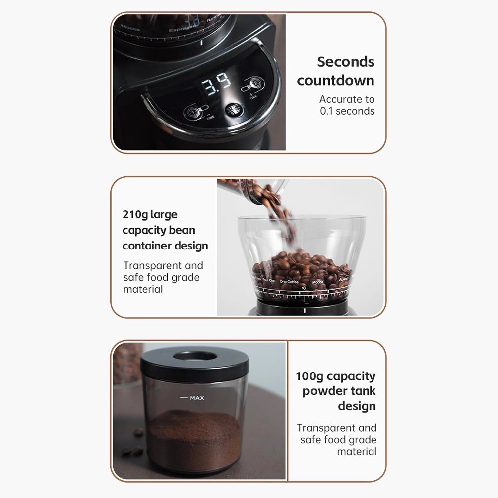 HiBREW G3 Electric Coffee Grinder, 34-Gear Scale, 210g Bean Container, 100g Powder Tank, 48mm Conical Burr, Anti-Static