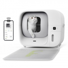 Automatyczna kocia kuweta Furbulous Sterowana Aplikacją, duża przestrzeń 60l dla wielu kotów - biała