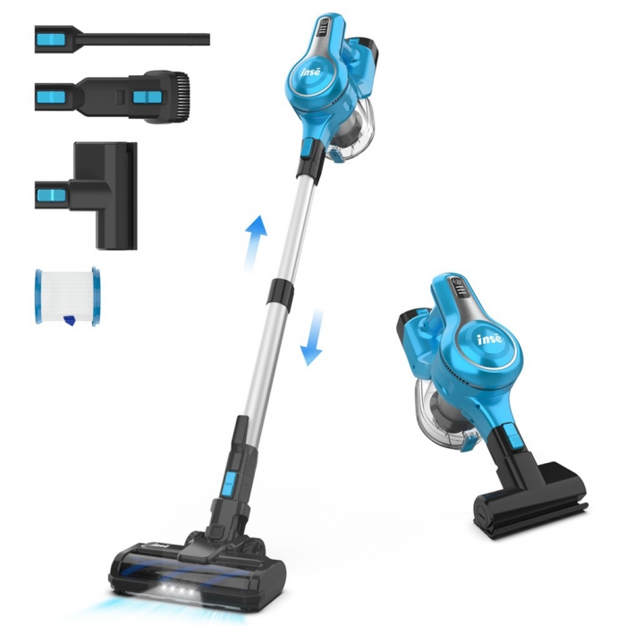 INSE S62 Cordless Stick Vacuum  30kPa Powerful Suction  45 Min Runtime  LED Headlights  5-Stage HEPA