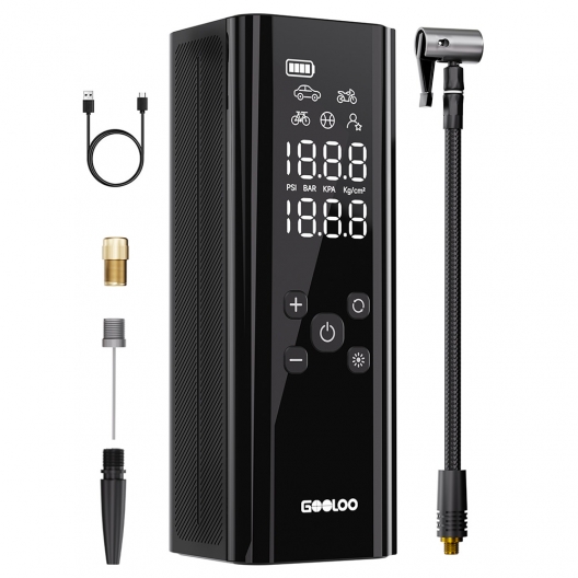 GOOLOO GT150 Portable Tire Inflator  150PSI Cordless Air Compressor  7500mAh Battery  5 Inflation Modes  4X Faster Tire Pump  P