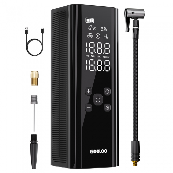 GOOLOO GT150 Portable Tire Inflator  150PSI Cordless Air Compressor  7500mAh Battery  5 Inflation Modes  4X Faster Tire Pump  P