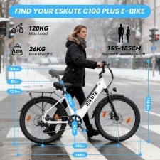 ESKUTE C100 Plus Electric Bike  250W Motor  36V 13Ah Battery  26 inch Tires  25km/h Max Speed  100km Range  Shimano 7-speed  LC