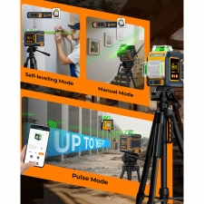 CIGMAN CM-S03 12-Line Laser Level with LCD Display  3×360° Green Beam  ±1 5mm/5m High Accuracy  Auto-Leveling  2600mAhx2 Bat