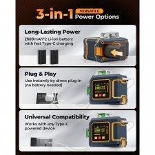 CIGMAN CM-S03 12-Line Laser Level with LCD Display  3×360° Green Beam  ±1 5mm/5m High Accuracy  Auto-Leveling  2600mAhx2 Bat