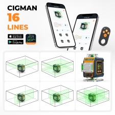 CIGMAN CM-S04 16-Line Laser Level with LCD Display  4×360° Green Beam  ±1 5mm/5m High Accuracy  Auto-Leveling  2600mAhx2 Bat