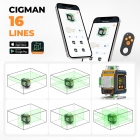 CIGMAN CM-S04 16-Line Laser Level with LCD Display  4×360° Green Beam  ±1 5mm/5m High Accuracy  Auto-Leveling  2600mAhx2 Bat