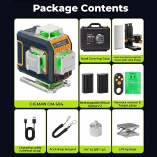 CIGMAN CM-S04 16-Line Laser Level with LCD Display  4×360° Green Beam  ±1 5mm/5m High Accuracy  Auto-Leveling  2600mAhx2 Bat