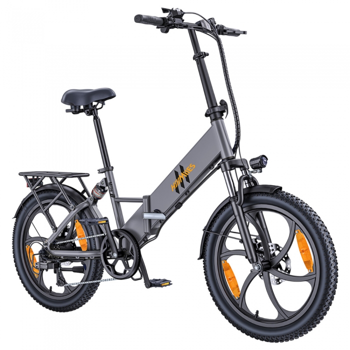 HillMiles Mile 2 Electric Bike  250W Motor  36V 13Ah Battery  100km Range  20*3 inch Tires  Dual Hydraulic Brakes - Grey