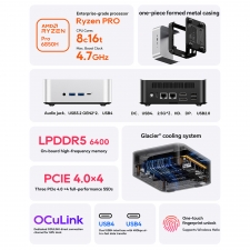 AOOSTAR MACO Mini PC  AMD Ryzen 7 Pro 6850H 8 Cores Max 4 7GHz  24GB LPDDR5 RAM 1TB SSD  HDMI DP 2*USB4 Quad Screen Display  Wi