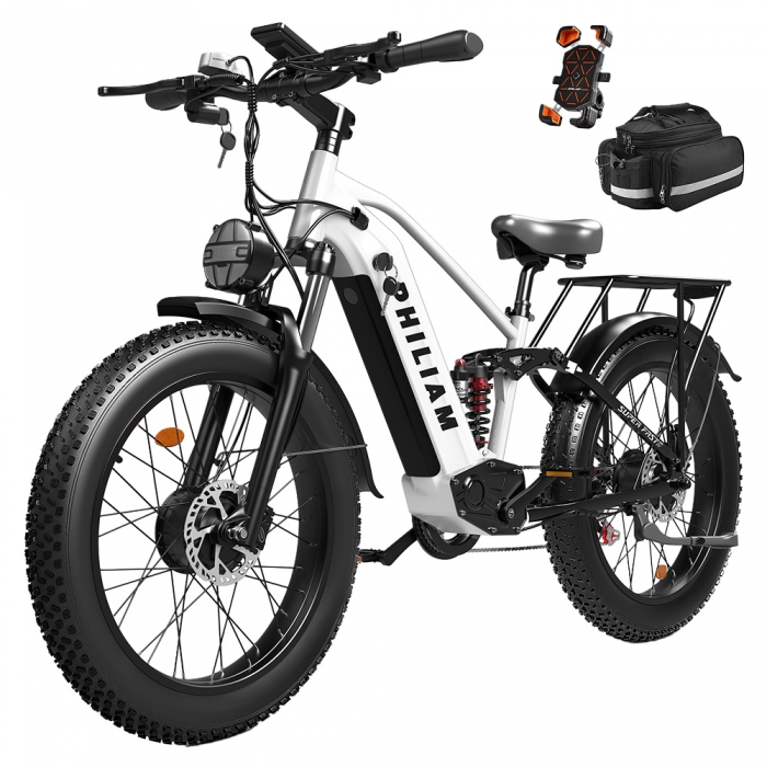 PHILIAM F3 PRO Dual Motor Electric Bike  1000W*2  3000W Peak   52V 23Ah Battery  37 MPH  100 Mile Range  26"×4" Fat Tire  4-Pi