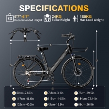 E·Bycco V1 Electric Bike  250W Motor  500W Peak   36V 15 6Ah Removable Battery  25km/h Max Speed  Up to 90km Range  28' Commut