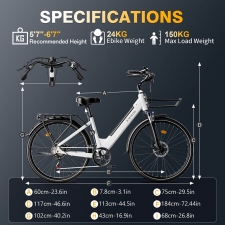 E·Bycco V1 Electric Bike  250W Motor  500W Peak   36V 15 6Ah Removable Battery  25km/h Max Speed  Up to 90km Range  28' Commut