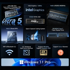 BMAX B11 Pro Mini PC  Intel Core Ultra 5 115U 8 Cores 10 Threads Max 4 2GHz  16GB LPDDR5 RAM 512GB PCIe NVMe SSD  Dual Copper H