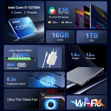 Ninkear N16 Pro Laptop  16 inch 2560*1600 120Hz IPS Screen  Intel Core i7-12700H 6 Cores Max 4 7GHz  16GB RAM 1TB SSD  WiFi 6 B