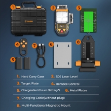 CIGMAN CM-S05 12 Lines Laser Level  Gesture Control  3 × 360° Green Laser  ±3° Self-Leveling  LCD Real-Time Display  4-Leve