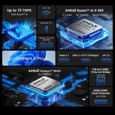 MINIX ER936‑AI Mini PC, AMD Ryzen AI 9 365, 32GB DDR5 1TB SSD, Dual 2.5G LAN, WiFi 6E BT5.2, Quad‑Screen Output