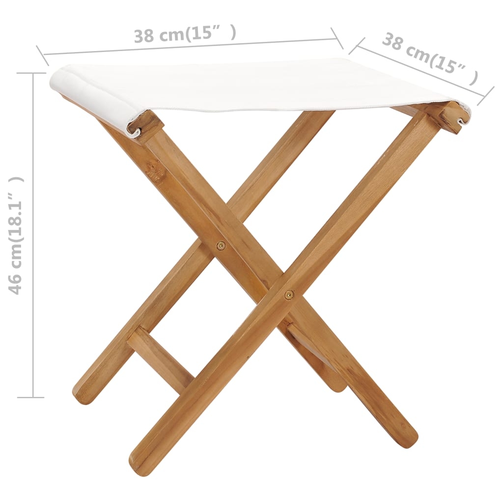 Składane krzesła, 2 szt., lite drewno tekowe i tkanina, kremowe