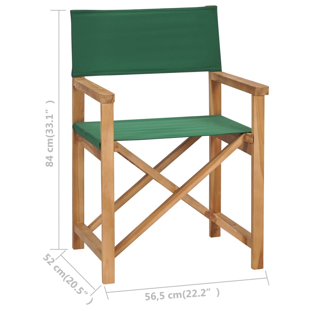Składane krzesło reżyserskie, lite drewno tekowe, zielone