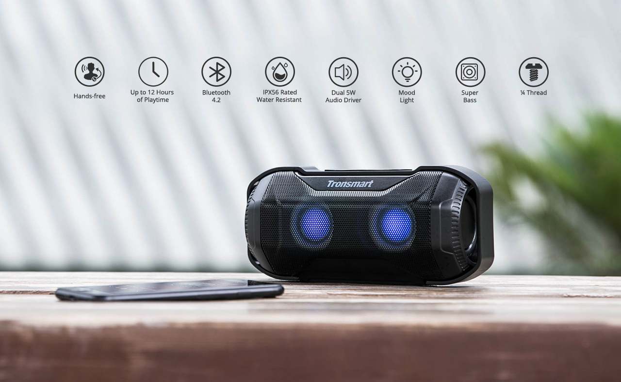 Tronsmart Element Blaze 10W Portable Bluetooth Speaker with Superior Bass & LED Lights, IPX56 Water-Resistant for iPhone