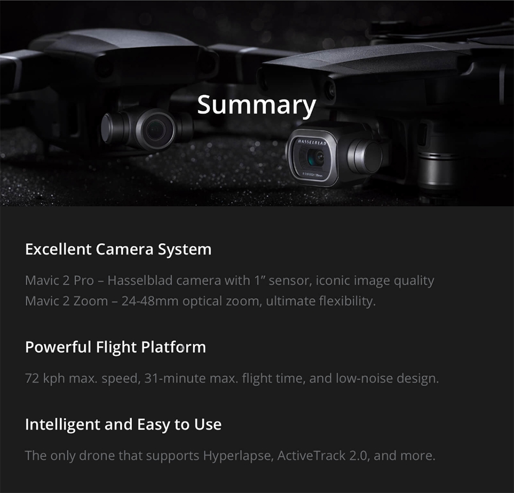 DJI Mavic 2 Zoom 3-Axis Gimbal Camera 1/2.3" CMOS Sensor 2x Optical Zoom 48MP Super Resolution Photo Foldable RC Drone