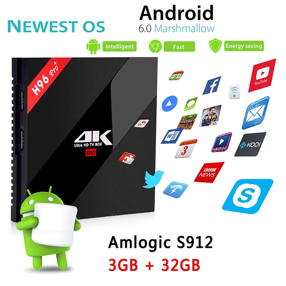 [Poland Stock]H96 PRO Plus KODI 17.3 Android 7.1 Amlogic S912 TV BOX 4K 3GB/32GB 802.11AC WIFI 1000M LAN