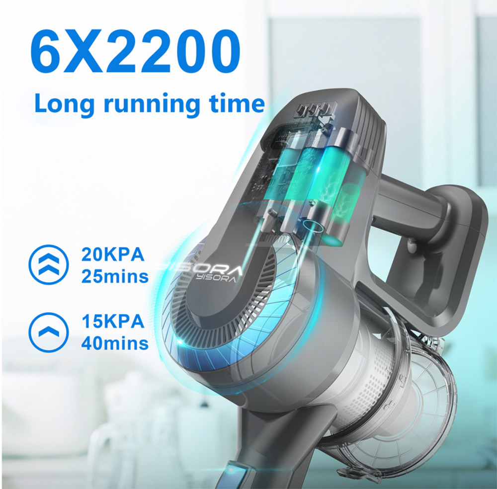 YISORA N300 Cordless Vacuum Cleaner, 20kPa Powerful Suction, 0.8L Dust Cup, 2200mAh Battery, Up to 40min Runtime, 2 Cleaning Mo