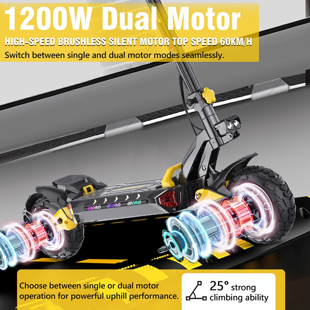 iENYRID ES60 Electric Scooter 2*1200W Motor 48V 23Ah Battery 11-inch Tire 60km/h Max Speed 70km Range Hydraulic Brake