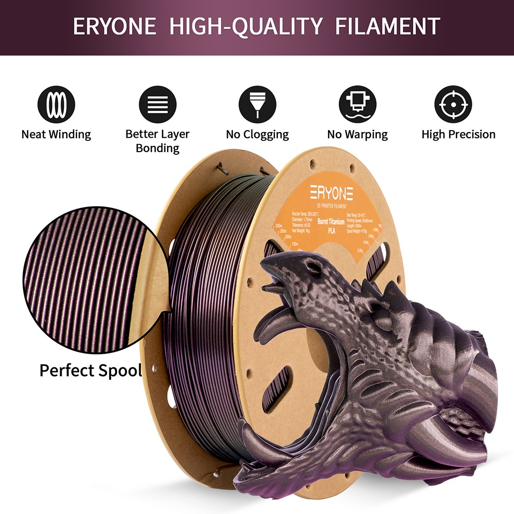 ERYONE Burnt Titanium PLA 3D Printer Filament 1kg - Red