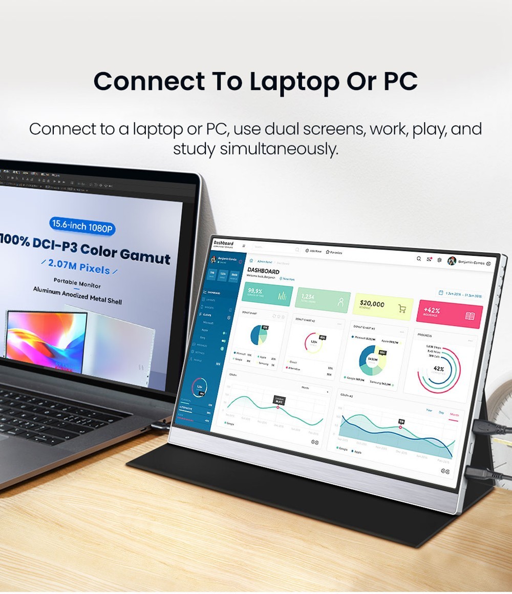 AOSIMAN 156FCC Portable Monitor 15 6 inch 1080P IPS Screen Double Blind OTG Connectable with Wireless Keyboard and Mouse
