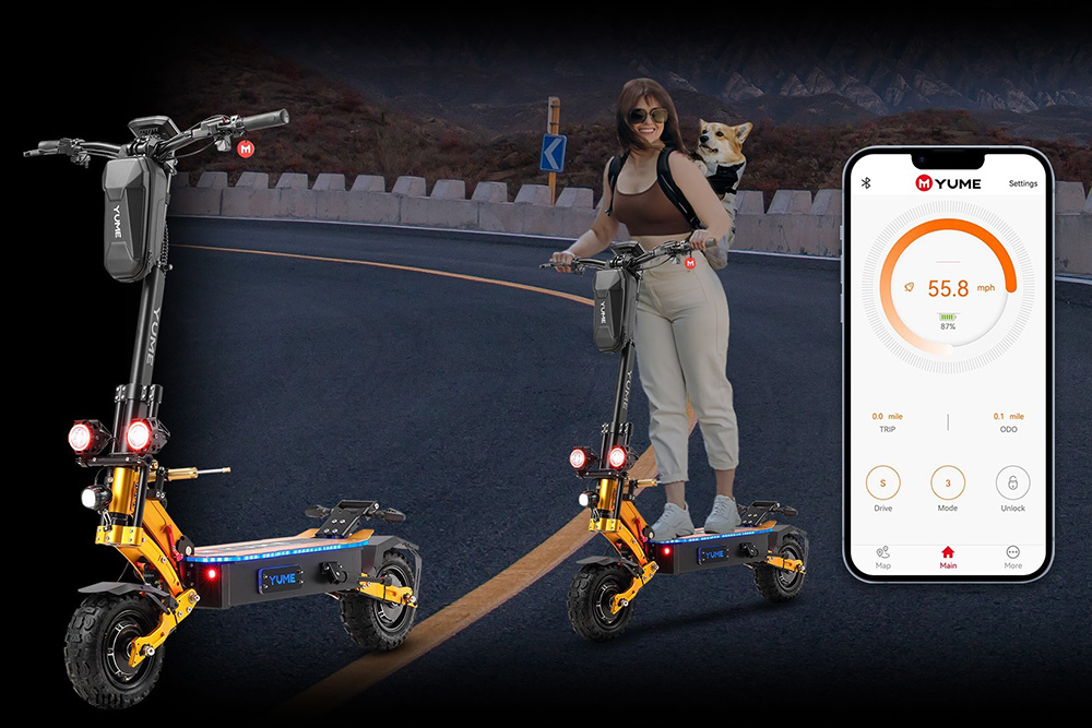 YUME X11 Electric Scooter 3000W*2 Motor 60V 27Ah Battery 11-inch Off-road Fat Tires 80km/h Max Speed 90km Max Range EBS
