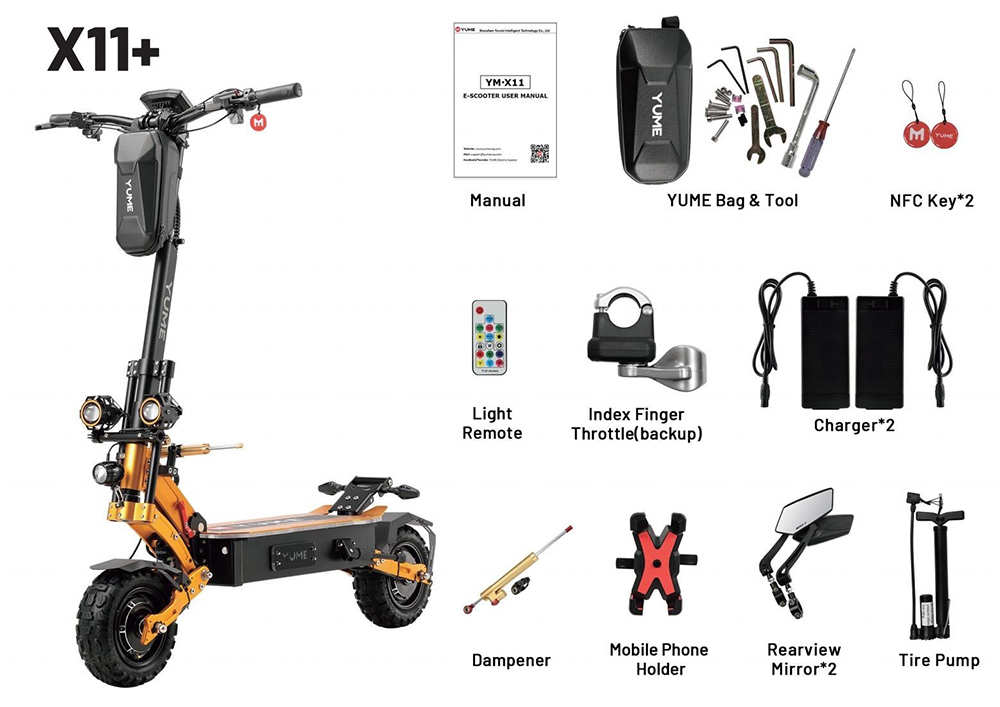 YUME X11 Electric Scooter 3000W*2 Motor 60V 27Ah Battery 11-inch Off-road Fat Tires 80km/h Max Speed 90km Max Range EBS