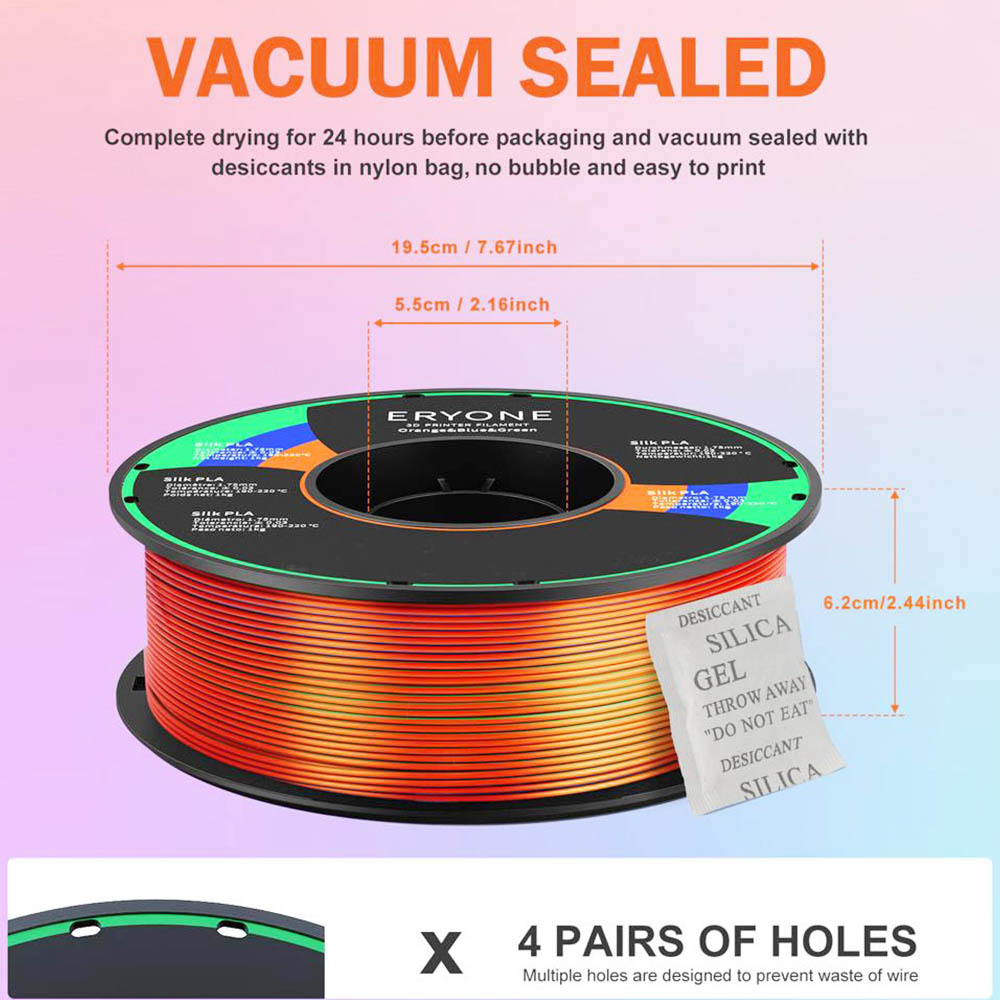 ERYONE Triple-Color Silk PLA Filament for 3D Printers 1 75mm Accuracy /- 0 03 mm 1kg 2 2LBS /Spool-Orange Blue Green