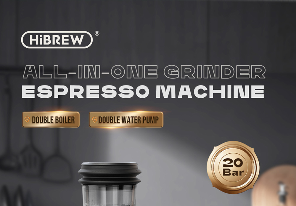 HiBREW H7A Coffee Maker Espresso Machine  20 Bar Pressure  Dual Boiler System  30 Levels Grinder  250g Coffee Bean Capacity  LC