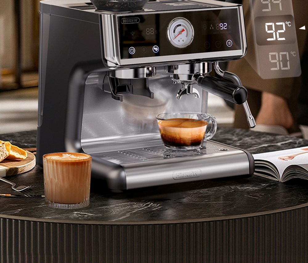 HiBREW H7A Coffee Maker Espresso Machine  20 Bar Pressure  Dual Boiler System  30 Levels Grinder  250g Coffee Bean Capacity  LC