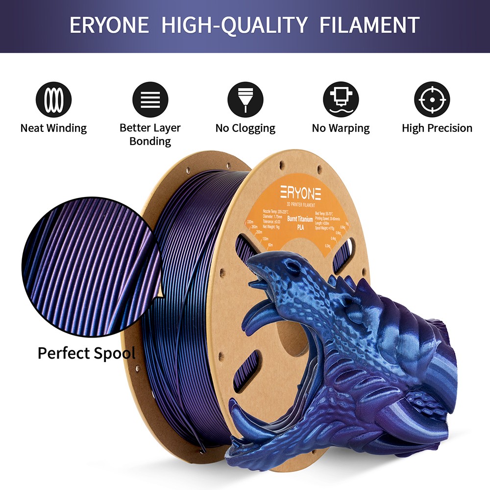 ERYONE Burnt Titanium PLA 3D Printer Filament 1kg - Blue-purple