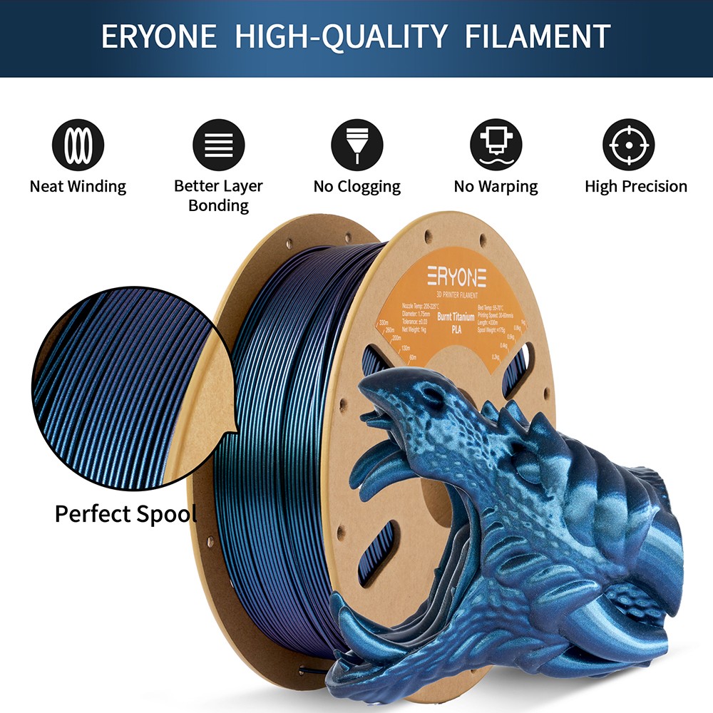 ERYONE Burnt Titanium PLA 3D Printer Filament 1kg - Blue