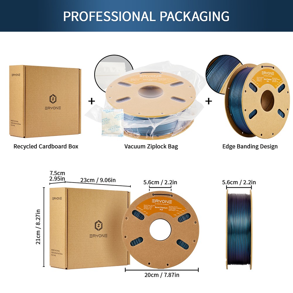 ERYONE Burnt Titanium PLA 3D Printer Filament 1kg - Blue