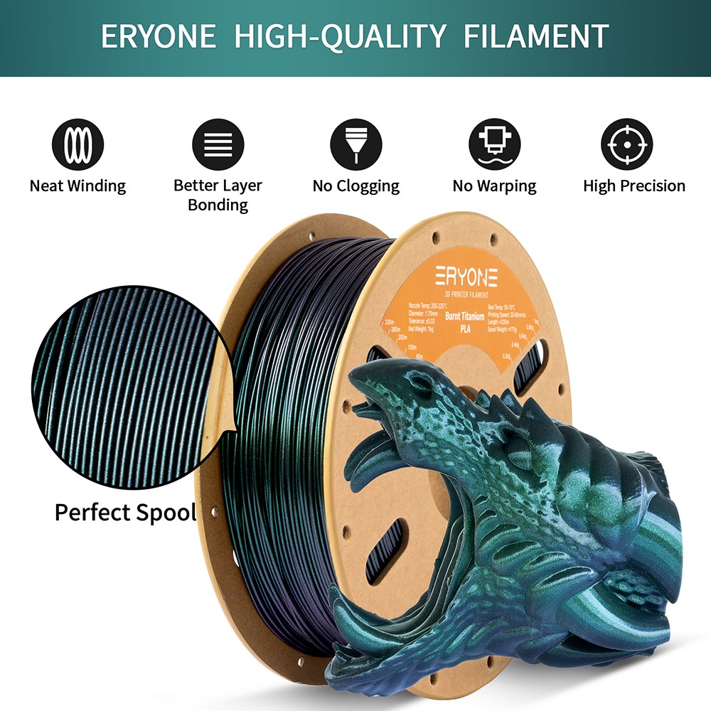 ERYONE Burnt Titanium PLA 3D Printer Filament 1kg - Green