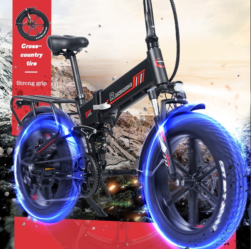 RANDRIDE YX20 Electric Bike 1000W Motor 45km/h Max Speed 48V17Ah Battery 80-90km Max Range 20*4 0'' One-Wheel 150kg Load