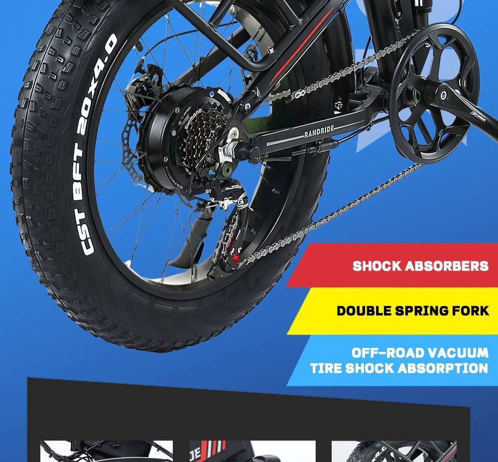 RANDRIDE YX20 Electric Bike 1000W Motor 45km/h Max Speed 48V17Ah Battery 80-90km Max Range 20*4 0'' One-Wheel 150kg Load