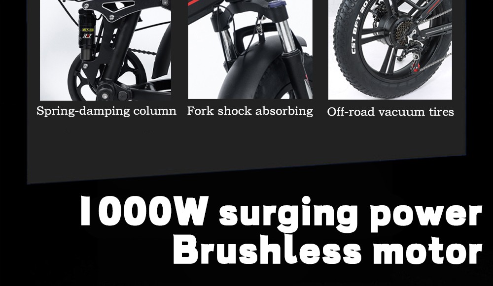 RANDRIDE YX20 Electric Bike 1000W Motor 45km/h Max Speed 48V17Ah Battery 80-90km Max Range 20*4 0'' One-Wheel 150kg Load