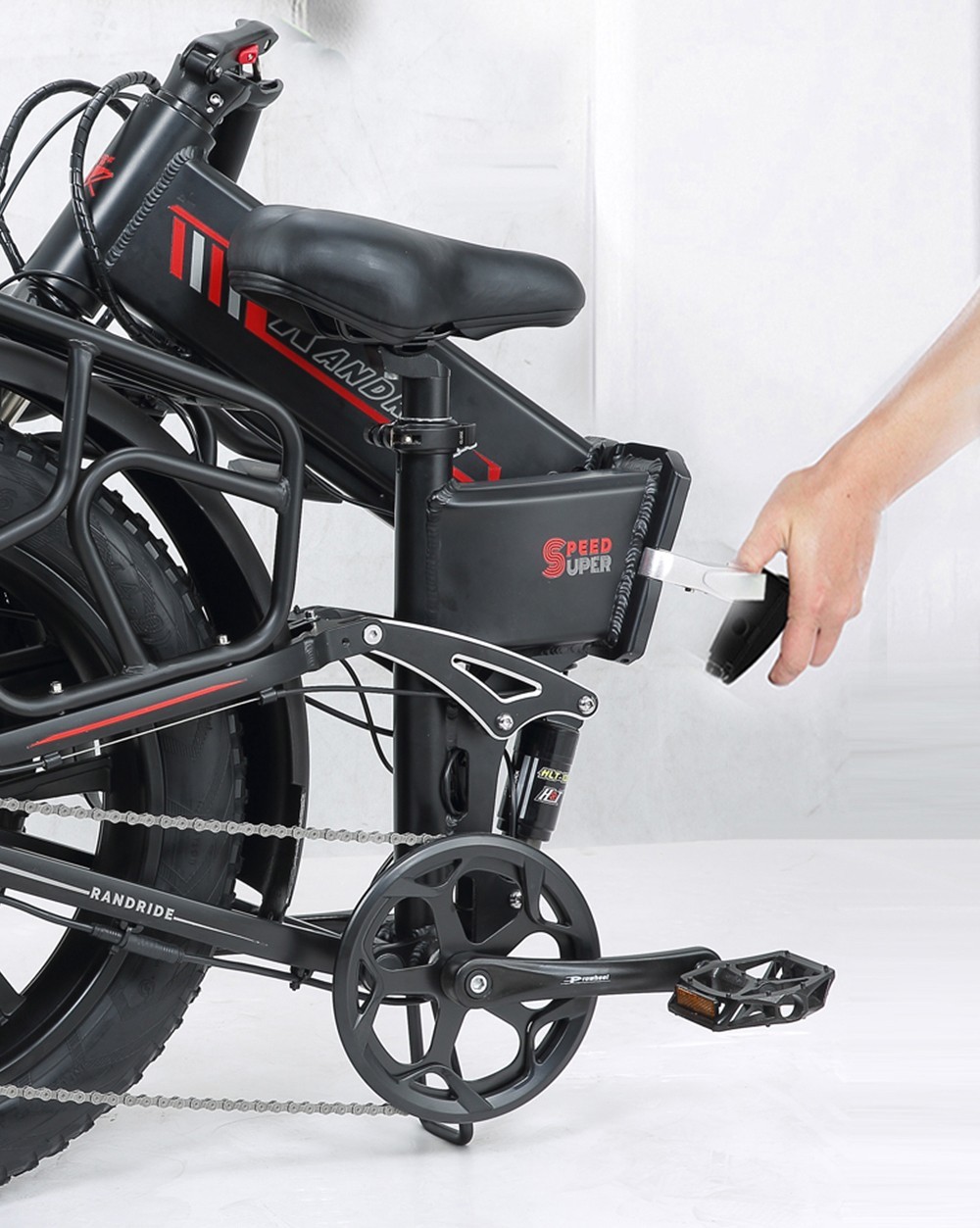 RANDRIDE YX20 Electric Bike 1000W Motor 45km/h Max Speed 48V17Ah Battery 80-90km Max Range 20*4 0'' One-Wheel 150kg Load