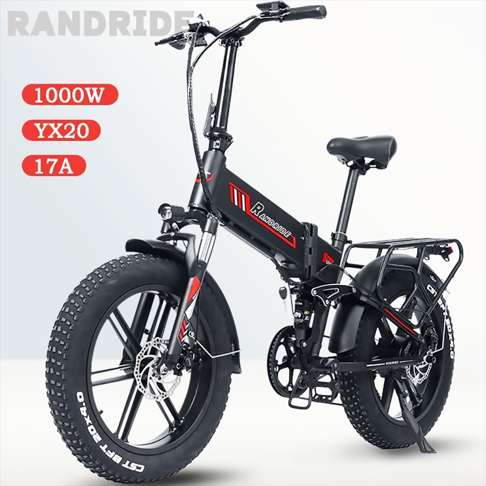 RANDRIDE YX20 Electric Bike 1000W Motor 45km/h Max Speed 48V17Ah Battery 80-90km Max Range 20*4 0'' One-Wheel 150kg Load