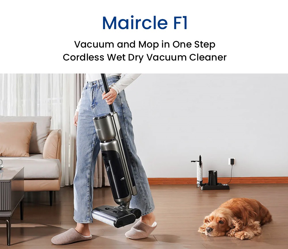 Maircle F1 Cordless Wet Dry Vacuum Cleaner 16kPa Suction 35min Runtime LED Display Self-propelled and Self-Cleaning Voice