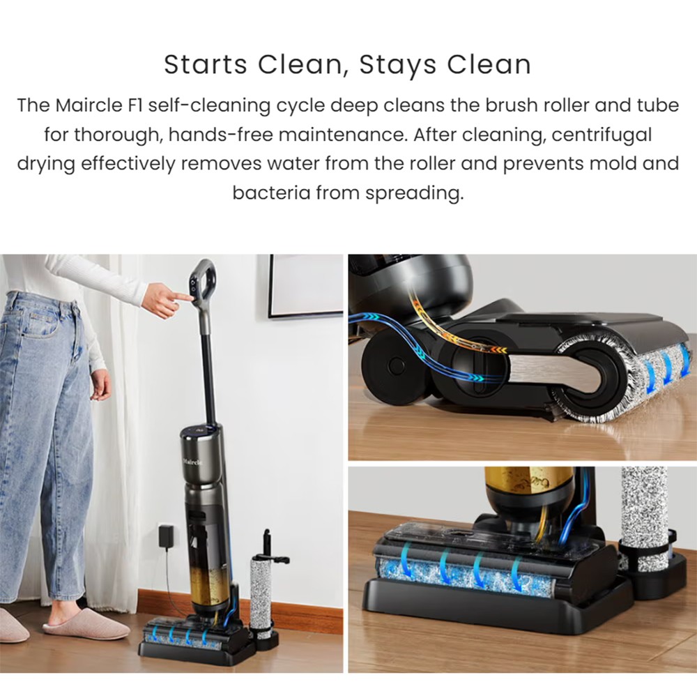 Maircle F1 Cordless Wet Dry Vacuum Cleaner 16kPa Suction 35min Runtime LED Display Self-propelled and Self-Cleaning Voice