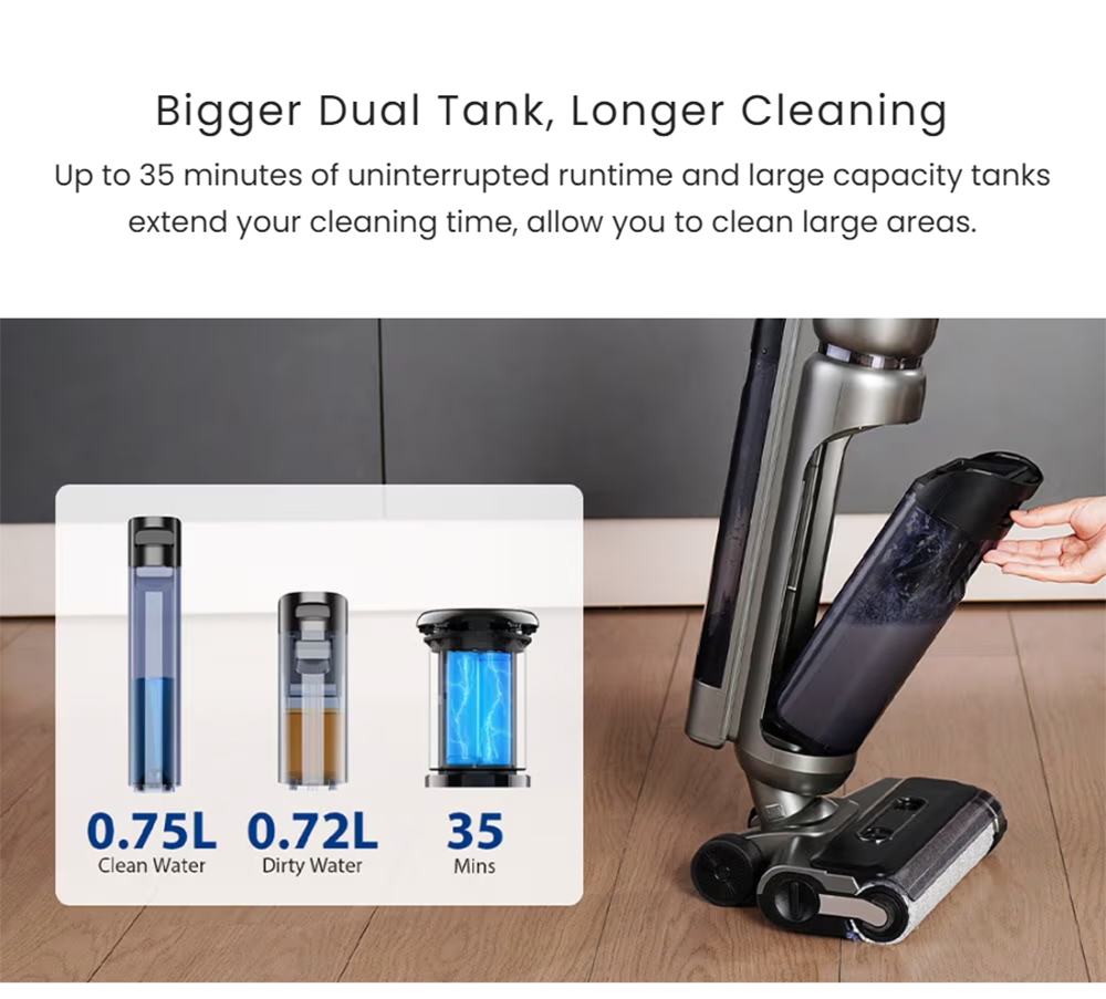 Maircle F1 Cordless Wet Dry Vacuum Cleaner 16kPa Suction 35min Runtime LED Display Self-propelled and Self-Cleaning Voice