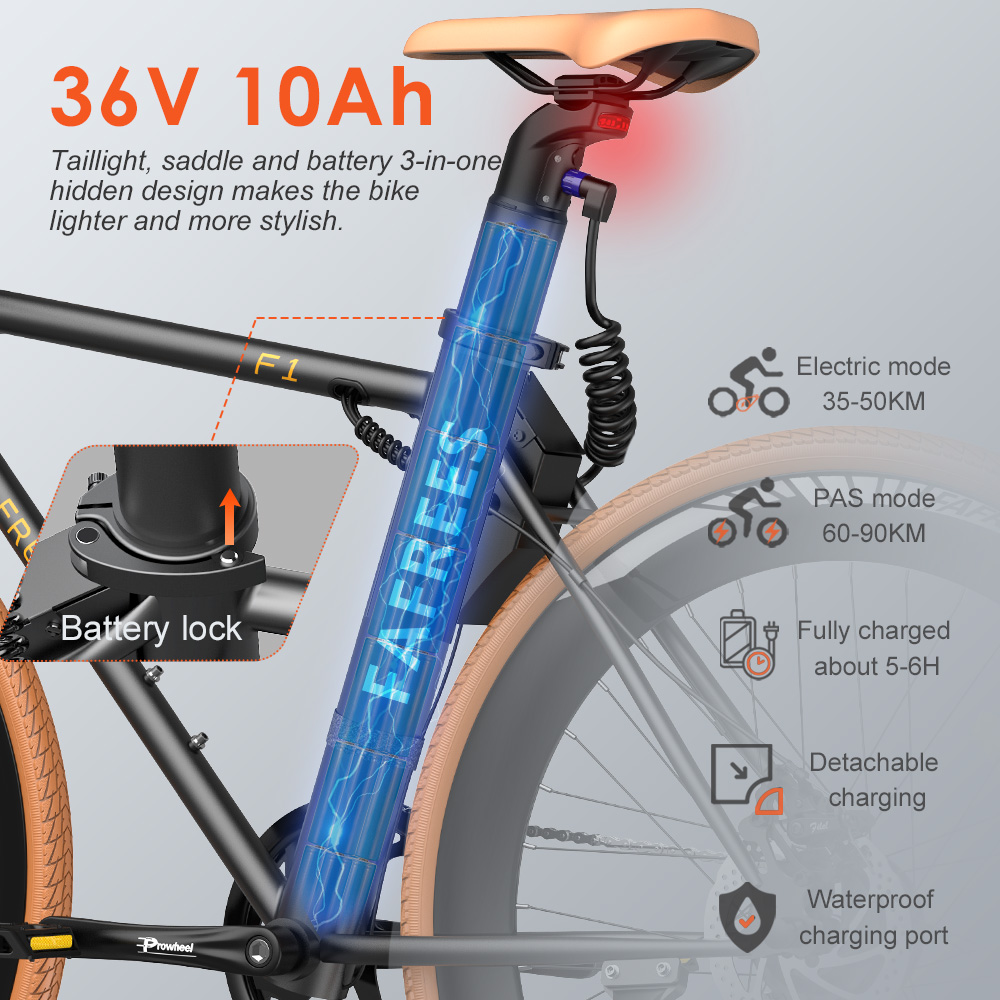 Fafrees F1 Electric Bike 250W Motor 36V 10AH Battery CST 700C*38C Tires 25km/h Max Speed 90km Max Range Dual Mechanical D