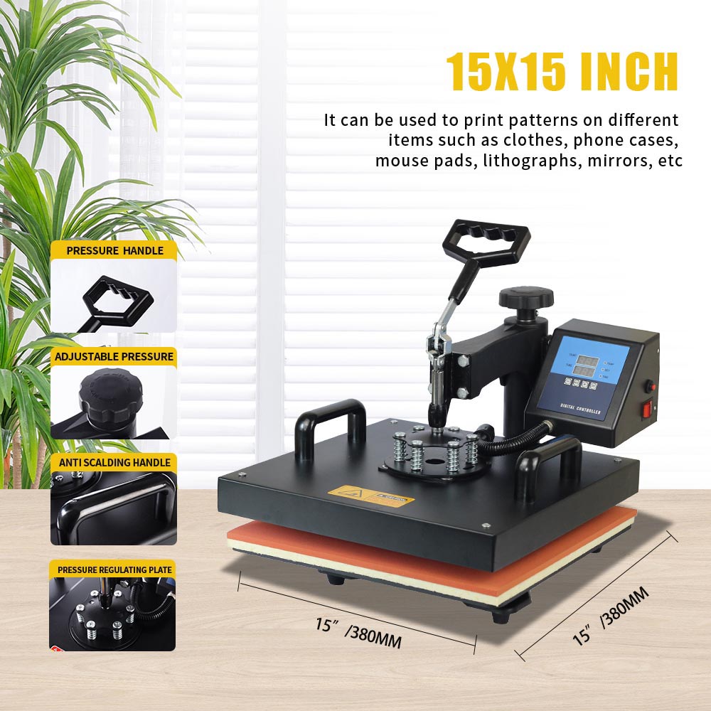 SHUOHAO 8 In 1 Heat Press Machine 15*15in For Cap/Bag/Mouse/Pad/Phone Case/Tape/Stickers/Mug/Plate/Puzzle/T-shirts