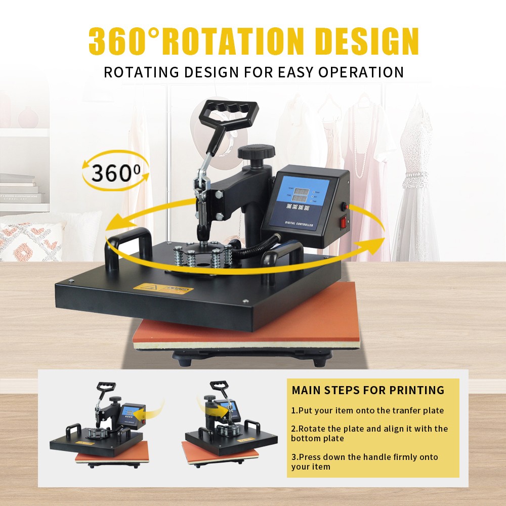 SHUOHAO 8 In 1 Heat Press Machine 15*15in For Cap/Bag/Mouse/Pad/Phone Case/Tape/Stickers/Mug/Plate/Puzzle/T-shirts